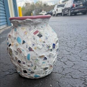 Mosaic Textured Vase with Pink Rim